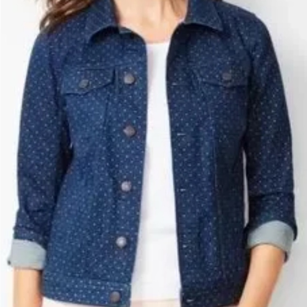 Talbots Dark Blue Polka Dot Jean Jacket